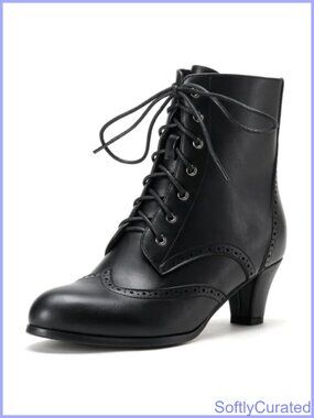 Victorian Lace Up Ankle Boots Faux Leather Cosplay Steampunk
